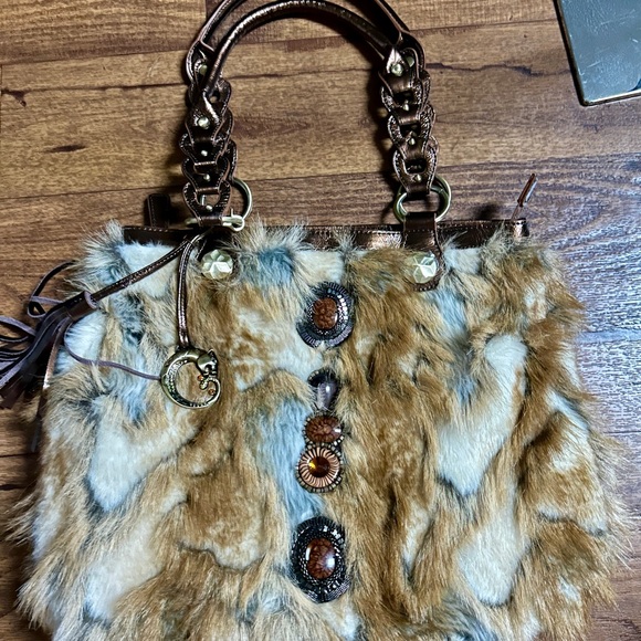 Sharif • Original • Safari • Brown • Angora Fur • Stones/Crystals •Shoulder Bag - Picture 3 of 16